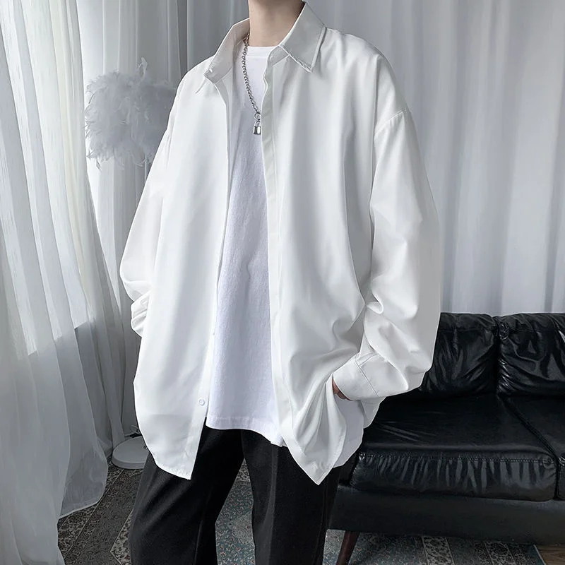 Лятна драпированная риза от ледената коприна, мъжки солнцезащитная яке с дълги ръкави, свободна корея модни красива елегантна блуза унисекс голям размер