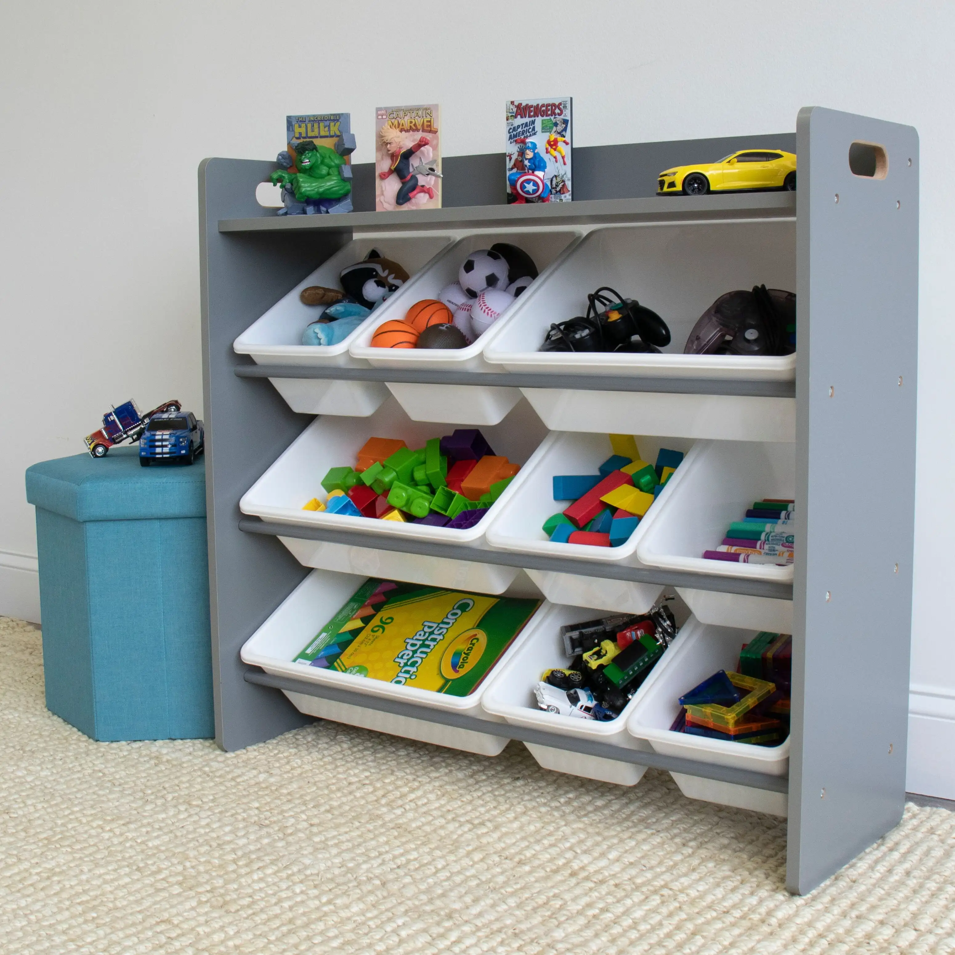 Органайзер за съхранение на играчки Humble Crew с рафт и 9 чекмеджета за съхранение