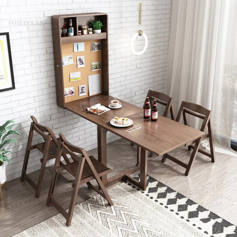Скандинавските телескопични стенни маси, Сгъваеми маса за малък апартамент, Модерен минималистичен кухненски правоъгълна маса