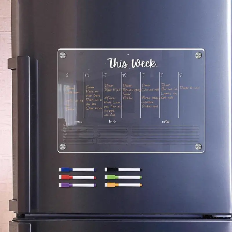 Акрилна дъска за хладилника Стикер На Магнит за хладилник Календарна дъска Планер Прозрачна Магнитна дъска за сухо Изтриване на Менюто съобщения в хладилник