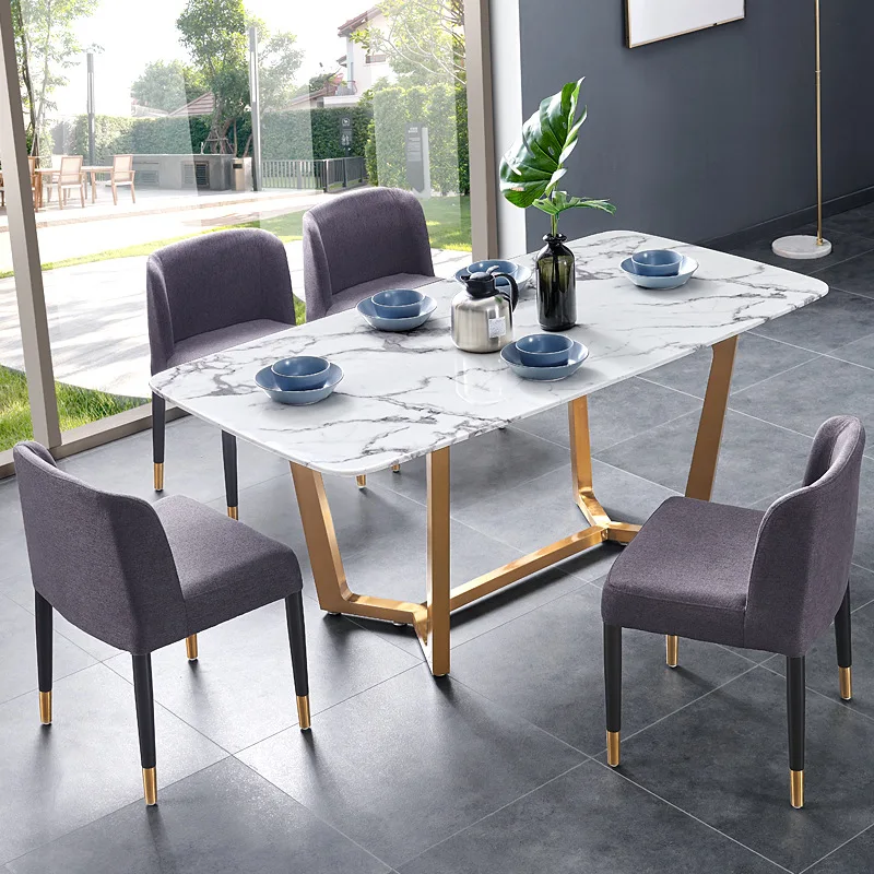 Лесен луксозна маса за хранене в скандинавски стил от неръждаема стомана, правоъгълна маса за хранене, Модерен минималистичен потребителска маса за хранене