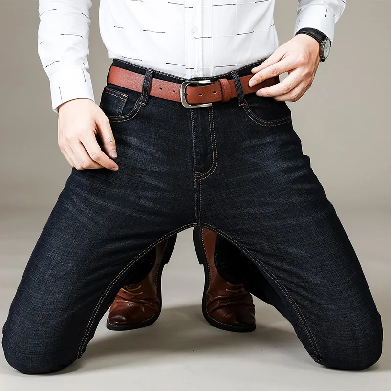 Мъжки маркови дънки-участък 2023, нов бизнес и ежедневни дънкови панталони Slim Fit, черни, сини панталони, дънки за мъже