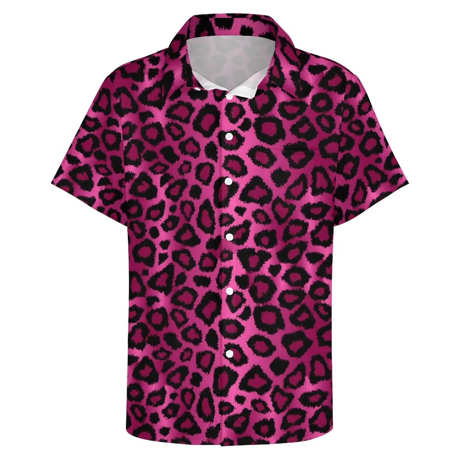 Розови леопардовые ежедневни ризи с домашен любимец принтом, плажна риза, Хавайски блузи Y2K, Мъжки по поръчка, големи размери 4XL