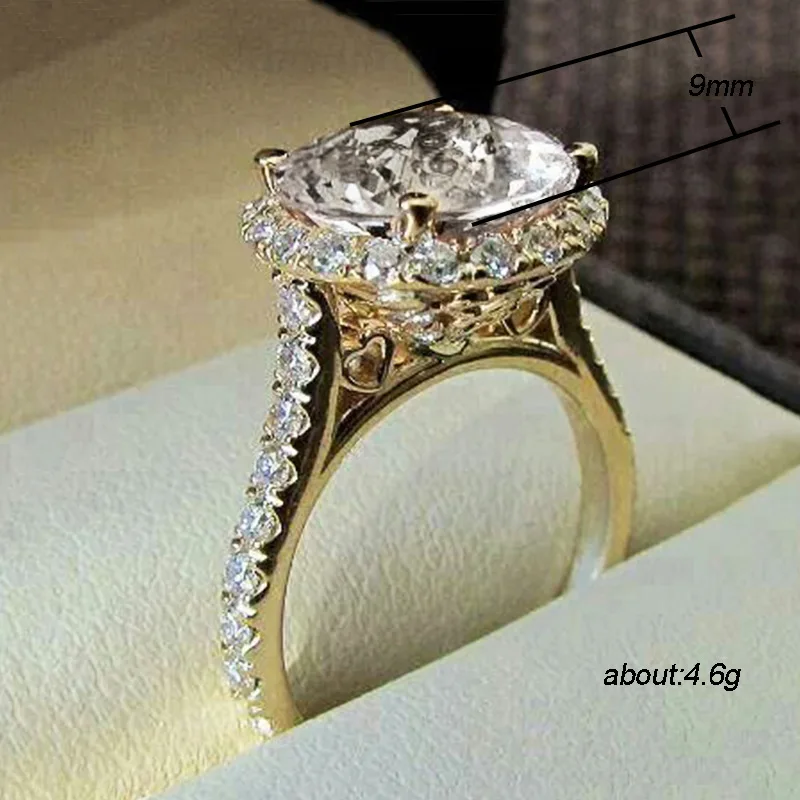 2023 Ново Луксозно Елегантен Годежен пръстен Златен цвят с кухи Ореол за жени, подарък за годишнина, бижута F029