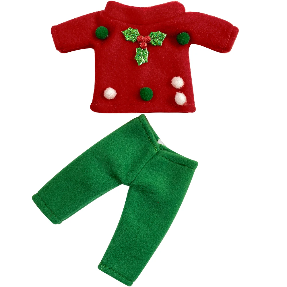 Аксесоари за Коледен Елф на рафта, Червена горна риза, Зелени Панталони, поли от чист памук за Елфи, играчки за кукли, Аксесоари, подарък за Нова Година за Деца