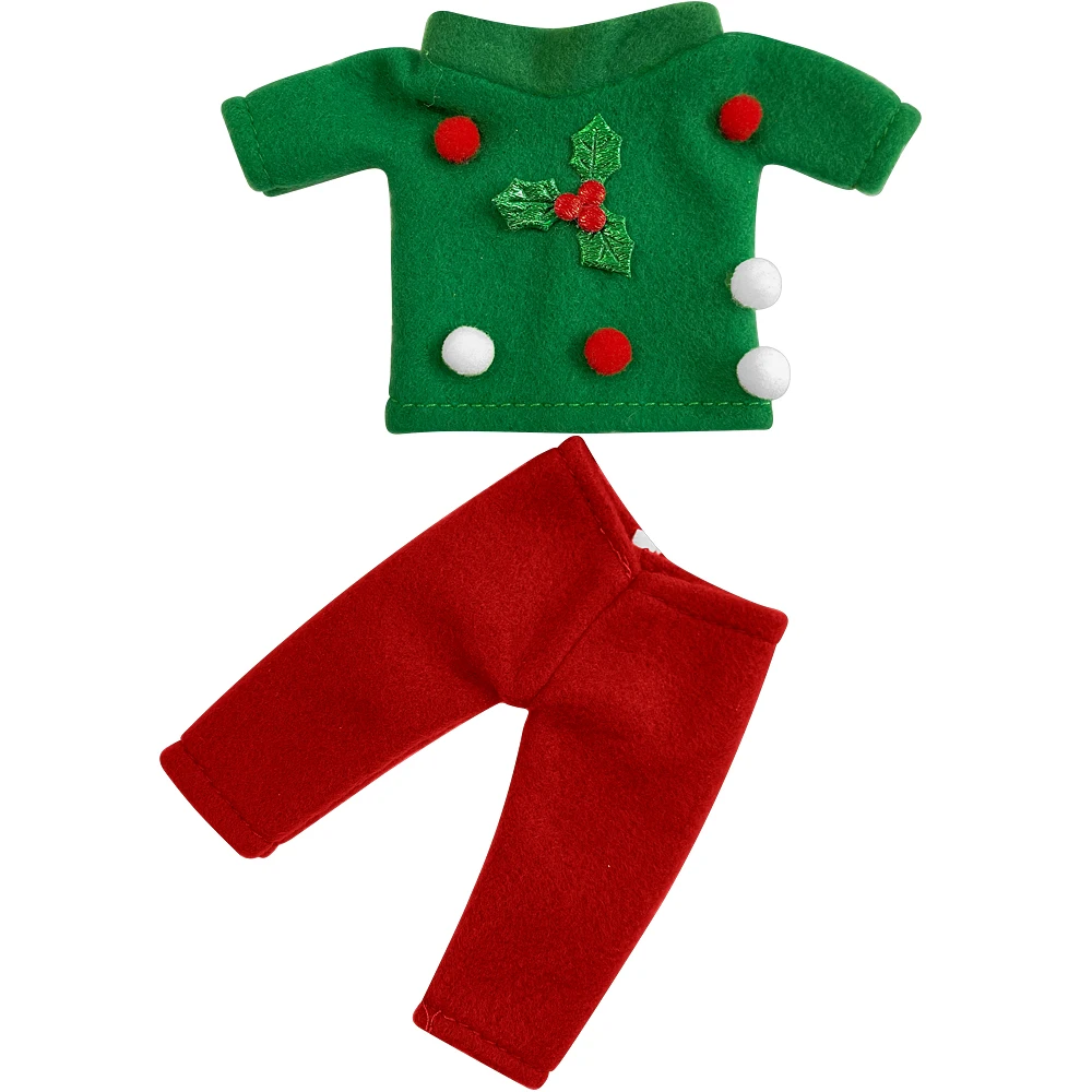 Аксесоари за Коледен Елф на рафта, Червена горна риза, Зелени Панталони, поли от чист памук за Елфи, играчки за кукли, Аксесоари, подарък за Нова Година за Деца