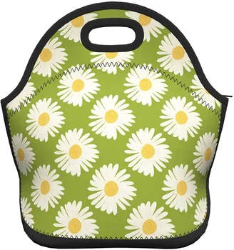 Чанта за обяд от неопрен бял цвят Dasiy Flowers Boxs, здрава термосумка-тоут, органайзер-хладилник, чанти за Bento, чанта за обяд