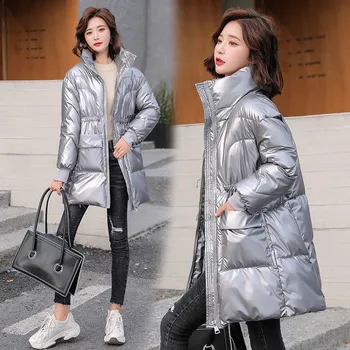 Зимно яке дамски корейската версия, пуховик с джоб с цип, всекидневни яка-часова, дебел памучен стеганая яке дамски
