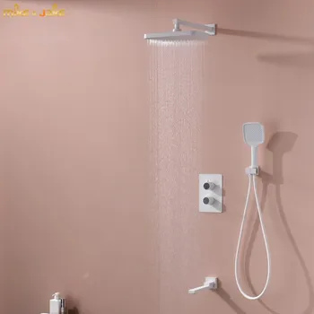 Цифров комплект за душ стенен монтаж комплект за душ бял смесител за вана стенен скрит постоянно определени за душ вграден термостатичен душ бял