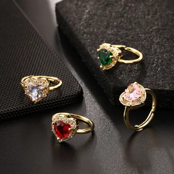 Женски пръстен с покритие от 18-каратово злато, комплект за нокти във формата на сърце, кристални Цирконий, Розов пръстен, Скъпа Романтична Бижута, подарък за двойки