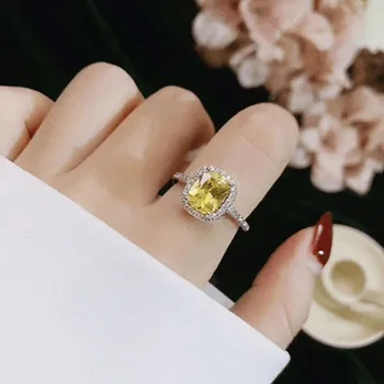 Нови Елегантни Дамски пръстен с жълт кубическим Цирконием, Луксозни Дамски Аксесоари за парти на Годишнина от сватбата, ярки модни бижута
