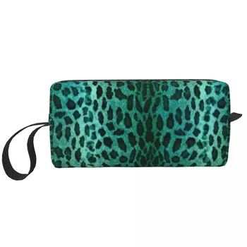 Зелена Леопардовая косметичка за жени, Козметичен Органайзер за пътуване, Сладко чанта за съхранение на тоалетни принадлежности с принтом във формата на животинска кожа