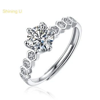 Блестящ Сребърен пръстен с муассанитом U S925 под формата на сот, изящни бижута за жени, Отворено Годежен пръстен