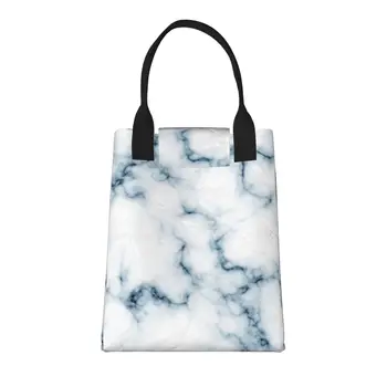 Голяма модерна чанта за покупки от син мрамор с дръжки, множество пазарска чанта От здрав винтажной памучен плат