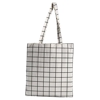 Нова Мода жените холщовая клетчатая еко чанта за Многократно използване за пазаруване, клетчатая чанта през рамо, черен, Бял цвят