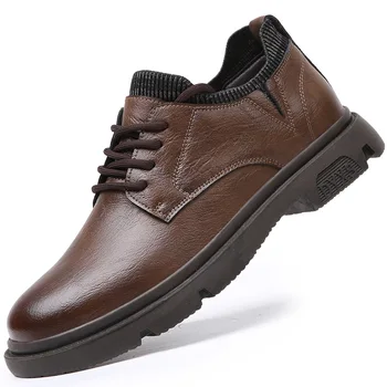 Есента и Зимата работна обувки от естествена кожа за мъже, Големи Размери, Модерен ежедневни обувки на платформа в британския стил, Мъже Нов Дизайнерски обувки