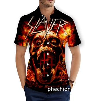 phechion Летни Мъжки Плажни ризи с къс ръкав Slayer Band, Ежедневни ризи с 3D принтом, Модни Градинска дрехи, мъжки блузи X63