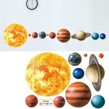 Стикери за стена с изображение на Планетите в Слънчевата система, Началната дневна, спалня, фон, декоративни стикери за стена