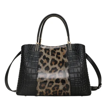 Нова леопардовая дамска чанта, чанта през рамо от естествена кожа, Дамски Марка Лукс, Модерна чанта през рамо от естествена кожа на алигатор
