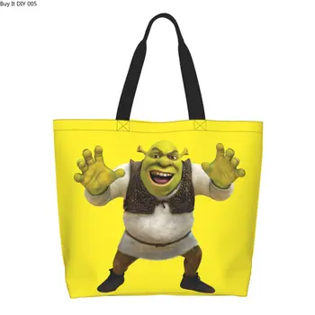Shrek Smile Хранителни Чанта За Пазаруване с Кавайным Принтом, Холщовая Чанта За Пазаруване, Чанта През Рамо, по-Голямата Голям Моющаяся Чанта