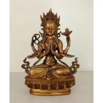 Божество от злато, бронз, 4 ръце, четырехрукая статуя на Буда Ченрезиг Клан-ин