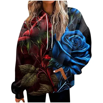 Блузи с 3D принтом и цветя За жени, Благородна Модни Свободна hoody с качулка, Всекидневни топ, Trend Пуловер за есента 2023, Жена
