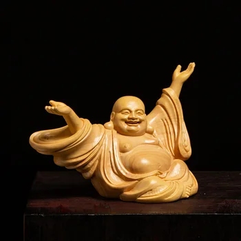 6 см си смях Статуи на Буда Майтрейя Света Статуя на Щастливата Радост Дърворезба Домашен Дзен Малки Стенни Декорации Занаятчийски подарък