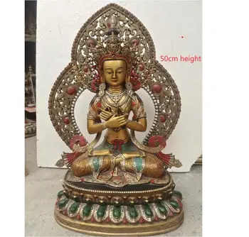 50 см Цветен лампа на Буда, тераса с двоен Lotus, бронзова статуя на Диамантения майстор