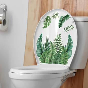 Зелени растения, листа, Стикер на тоалетна, Баня, Тоалетка, самозалепващи се тапети, художествени стикери, декорация на дома