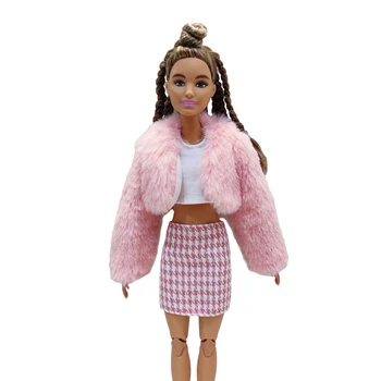 Нови дрехи за кукли 30 см 1/6 Розов плюшен яке Аксесоари за ежедневието Облекло за кукли Барби