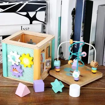 Дървена кутия за съхранение на играчки, Дървени Кубче активност, висококачествена образователна играчка за деца, детски играчки-пъзели за ранно образование