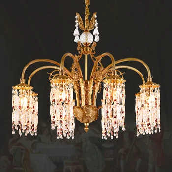 Кристален Медни Полилей във френски класически стил, осветление за хол, трапезария, спалня, кабинет, Месинг Окачен лампа