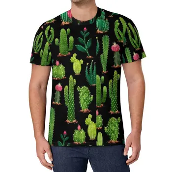 Тениска с кактусом, листа от растения, мъжки ризи, оригинален дизайн, тениски с къс ръкав, Кавайные върховете голям размер, подарък за рожден ден