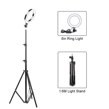 Led Лампа С 3 Режима на осветление на 11 Нива на яркост С поставка 3200-5500K Dimmable Selfie Ring Light Кръгла Форма за запис на Видео от 6 инча/16 см