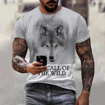 Най-новата лятна тениска с 3D-принтом, Мъжка тениска с изображение на Вълк, на хладно черно-бяла тениска с къс ръкав и цифрово принтом