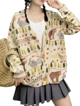Жена пуловер в ретро стил, есен-зима, нови блузи с V-образно деколте и копчета, Свободен ден за ден пуловер, палто
