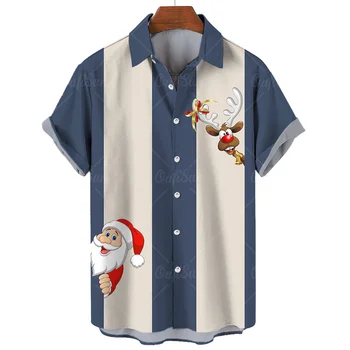2023, мъжка риза, отгоре с къс ръкав, риза с 3D модел на Дядо Коледа, Мъжки ежедневни тениска, Топ за дрехи големи размери