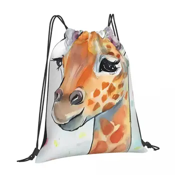 Акварел жираф, новост, чанти съвсем малък с уникални щампи, отлична училищна чанта от съвсем малък за къмпинг, чанта за съвсем малък за фитнес, ежедневни