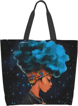 Дамски афроамериканская холщовая чанта-тоут, Дамски Кухненски Множество продуктова чанта, Холщовая чанта за пазаруване, Плажна чанта на рамото за улицата