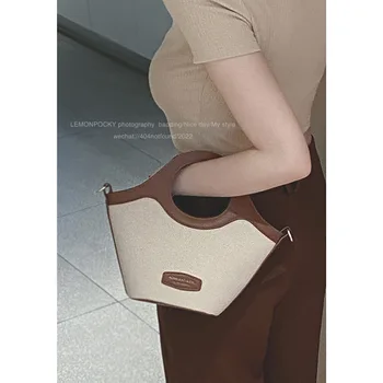 Дамска чанта Canva, Ежедневни работна чанта през рамо, чантата през рамо контрастен цвят, богат на функции Нова чанта за покупки на приливи и отливи, Чанта