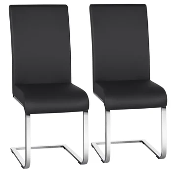 SMILE MART, 2 бр., модерни трапезни столове от изкуствена кожа с висока облегалка за кухня, черен