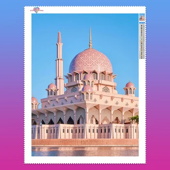 Джамия, това е Ислямска архитектура 5D диамантена живопис комплект Религия Медина Свято място Бродерия Пейзаж Бродерия на кръстат бод декорация на дома