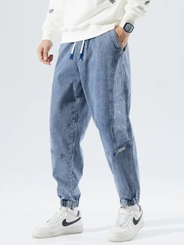 Пролет Лято Черни, Сини Широки панталони, дънки за Мъже Градинска облекло в стил хип-хоп Свободни зреещи Мъжки Ежедневни панталони за джогинг Плюс Размера на 8XL