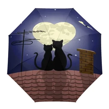 Влюбените котки, автоматичен чадър, портативен сгъваем чадър от слънце и дъжд, женски чадър