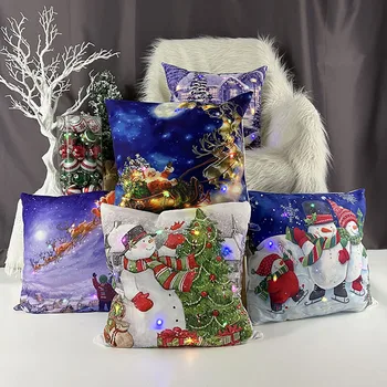 Калъфка за възглавница с led осветление, Коледна украса, Дядо Коледа, Домашен Коледен орнамент, калъфка за възглавница