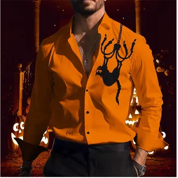 Ризи за Хелоуин, Мъжки ризи с 3D принтом на Хелоуин, Висококачествени мъжки костюми, Летни ежедневни вечерни блузи S-6XL с дълъг ръкав