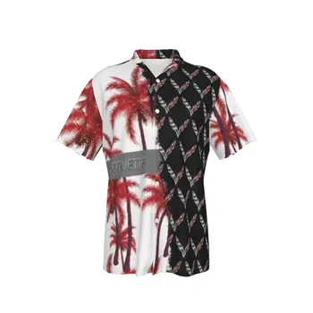 Мъжки хавайска риза в стил мозайка, Червени дървета, Плаж, Къс ръкав, Летни ежедневни блузи копчета, ризи 3D