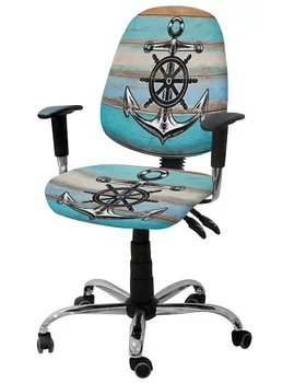 Ретро Дървена Котва В морски стил, Еластичен калъф за компютърно столове, Подвижна Чанта за офис стол, Разрязващи седалките