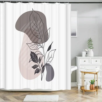 Завеса за душа в стил Бохо Абстрактна тъканно завеса за душ с шарени листа в скандинавски стил Водоустойчива душ завеса за баня от полиестер с куки