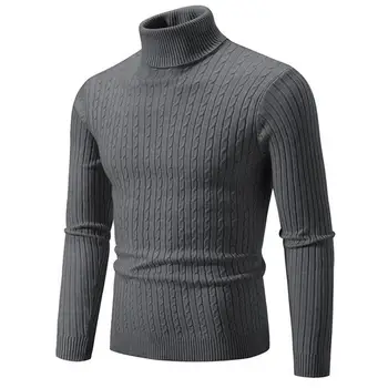 Зимен пуловер, стилни елементи на зимния гардероб, мъжки възли пуловери с високо воротом, обикновена, с дълъг ръкав, поло